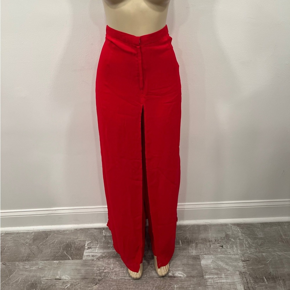 Vintage Tadashi Shoji Lillie Rubin Palazzo Pants Red Womens LRG Chiffon Overlay